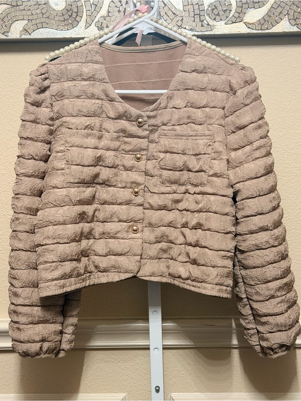 Women's Textured Quilted Jacket - Taupe